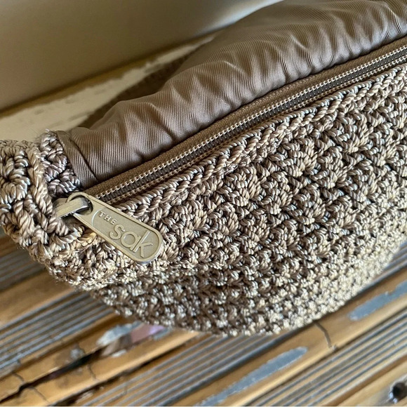 The Sak Neutral Taupe Woven Crochet Flap Shoulder Bag - Picture 12 of 12